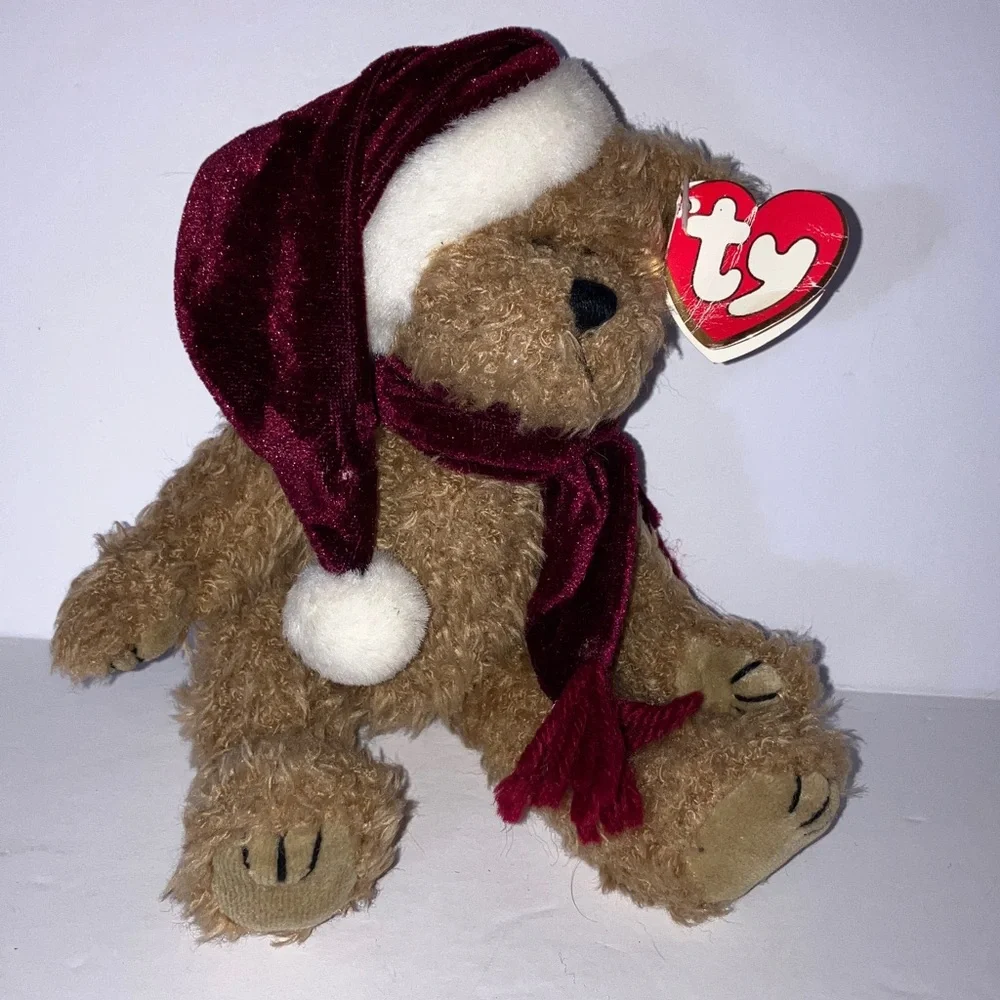 1993 Ty Jangle Bear with Deep Red Velvet Hat‎ & Scarf 9”