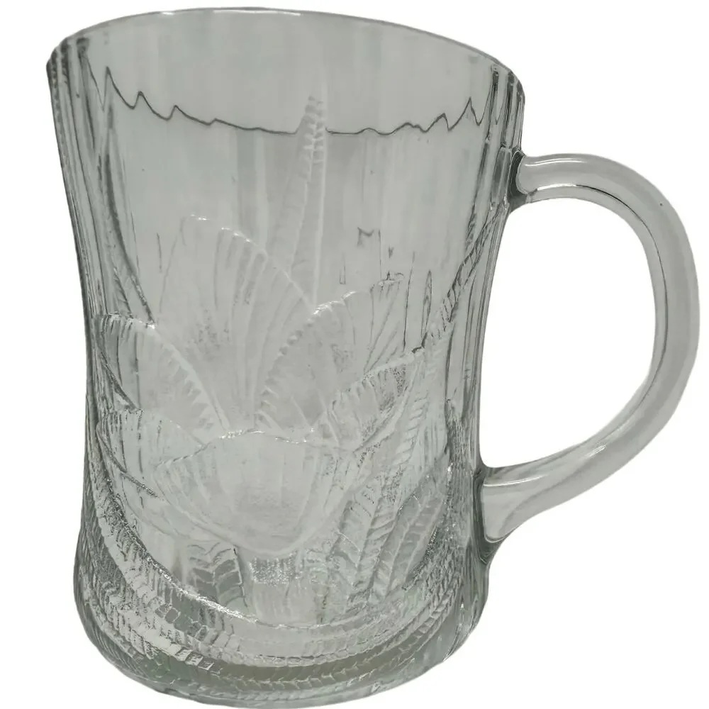 Vintage 80s Arcoroc Canterbury Crocus Clear Embossed Glass Coffee Mugs Set of 7
