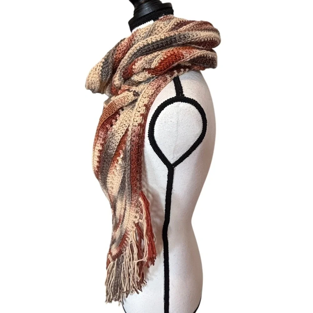 Handcrafted Crochet Hooded Cowl Scarf With Fringe New Handmade by Seller Knit