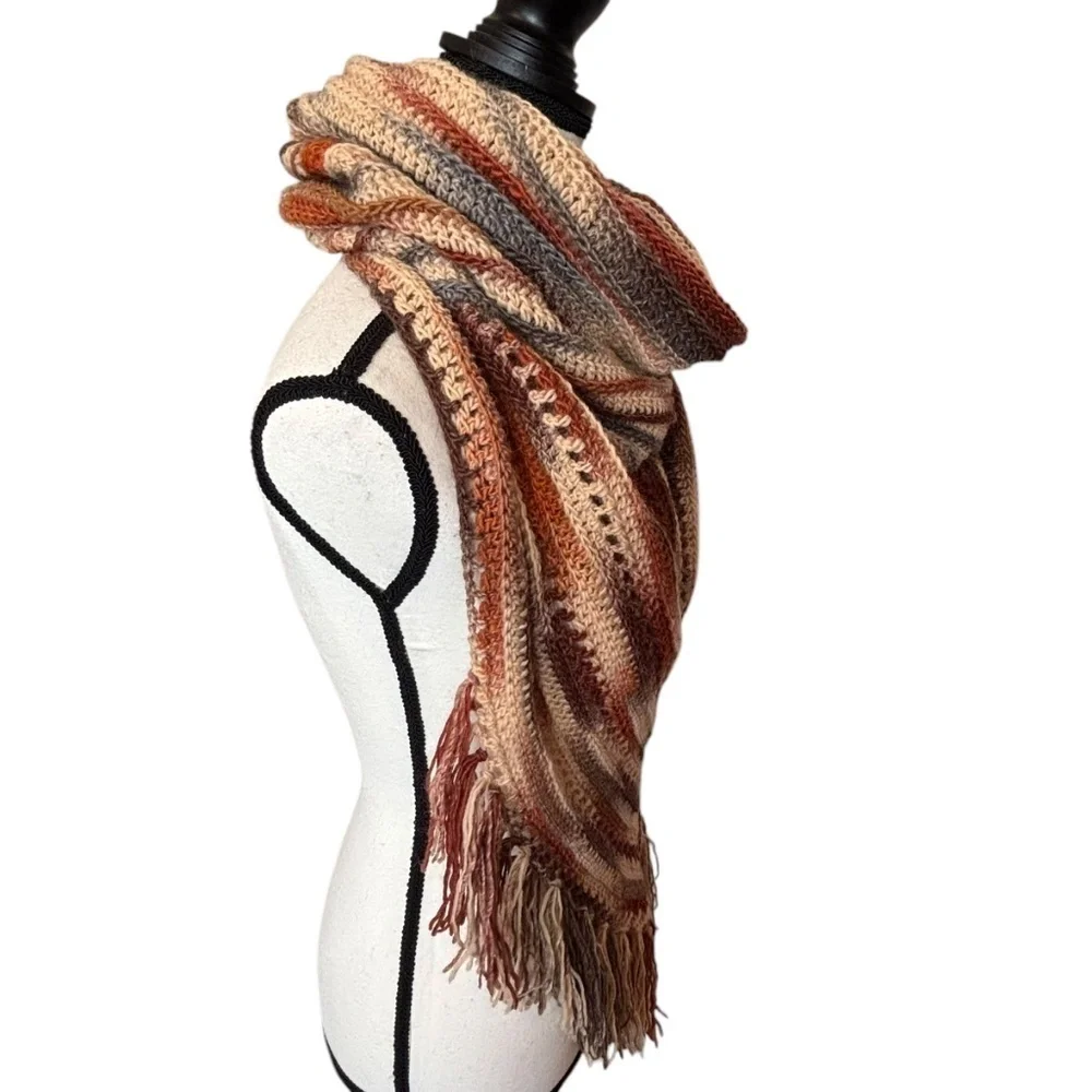 Handcrafted Crochet Hooded Cowl Scarf With Fringe New Handmade by Seller Knit