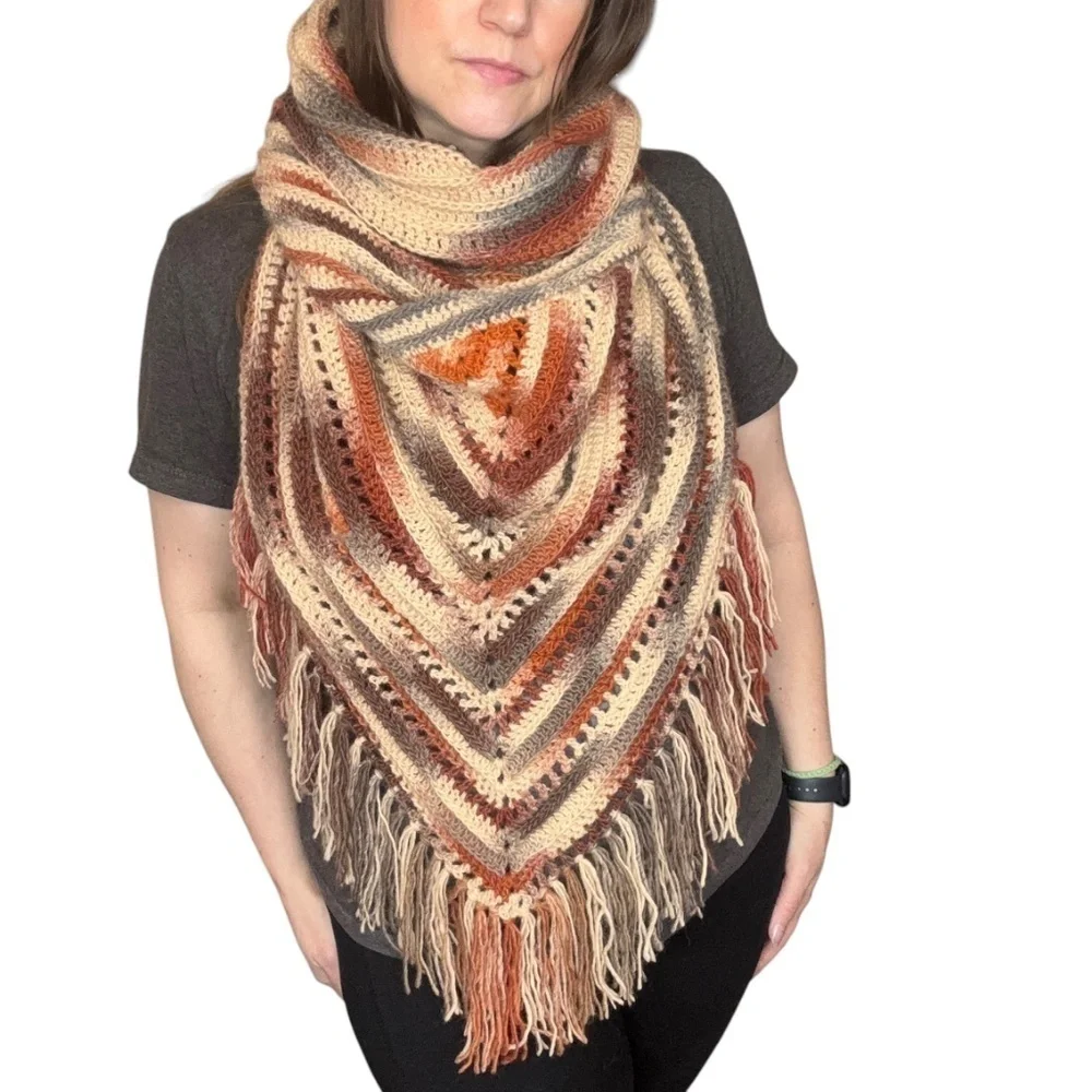 Handcrafted Crochet Hooded Cowl Scarf With Fringe New Handmade by Seller Knit