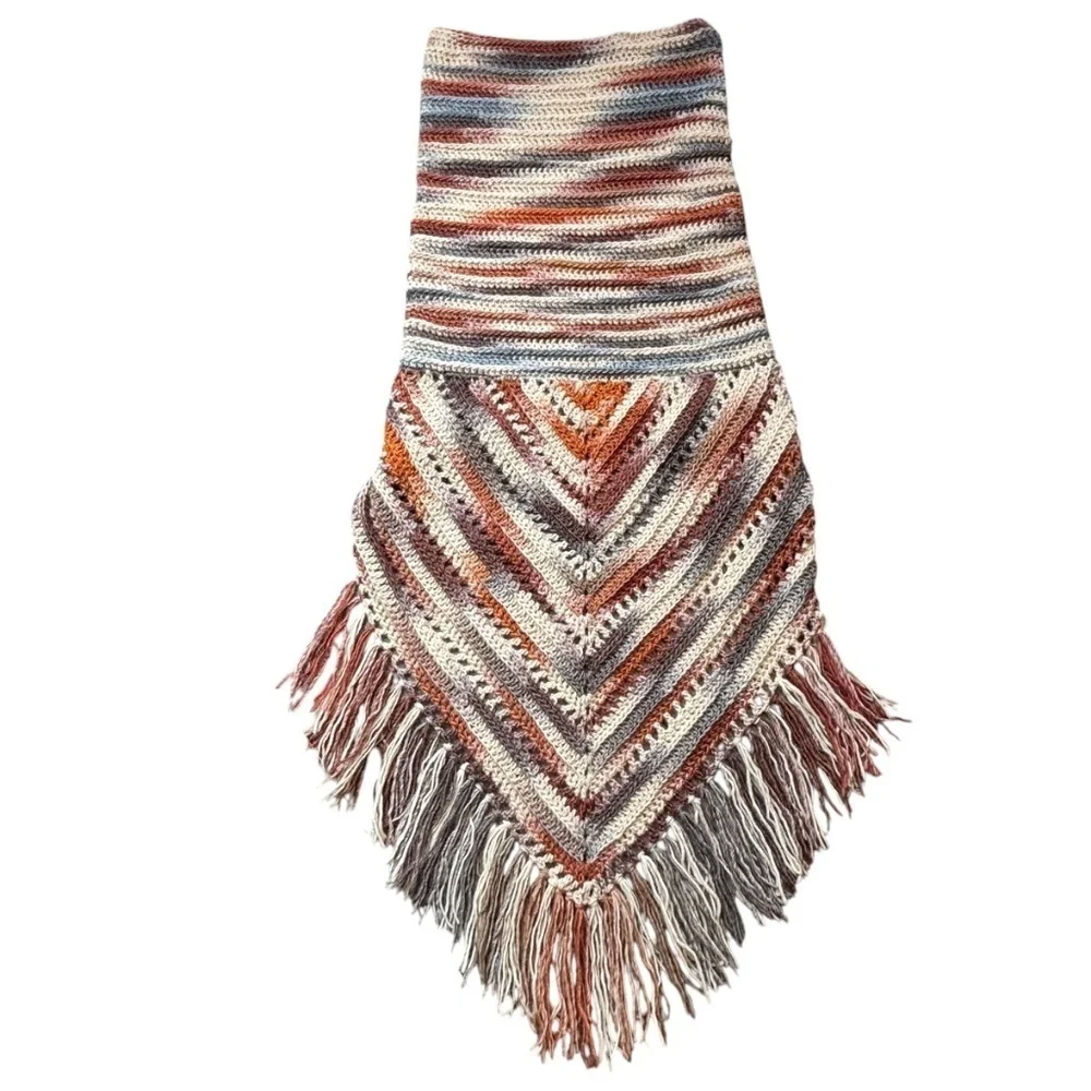 Handcrafted Crochet Hooded Cowl Scarf With Fringe New Handmade by Seller Knit