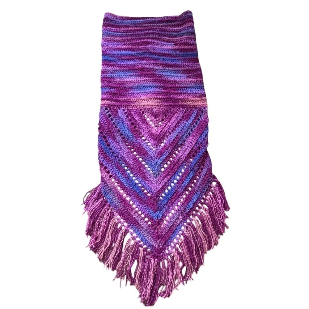 Handcrafted Crochet Hooded Cowl Scarf With Fringe New Handmade by Seller Knit
