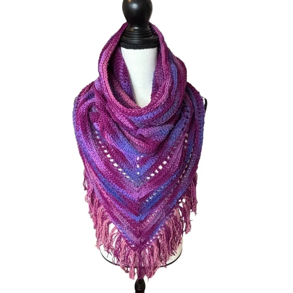 Handcrafted Crochet Hooded Cowl Scarf With Fringe New Handmade by Seller Knit