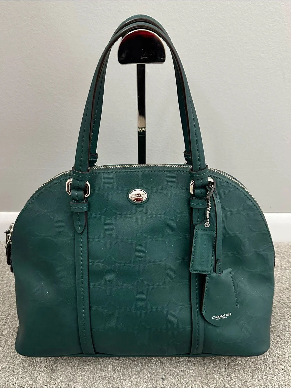 Coach Peyton Jade Green Leather Cora Domed Satchel Shoulder Crossbody ZipTop Bag