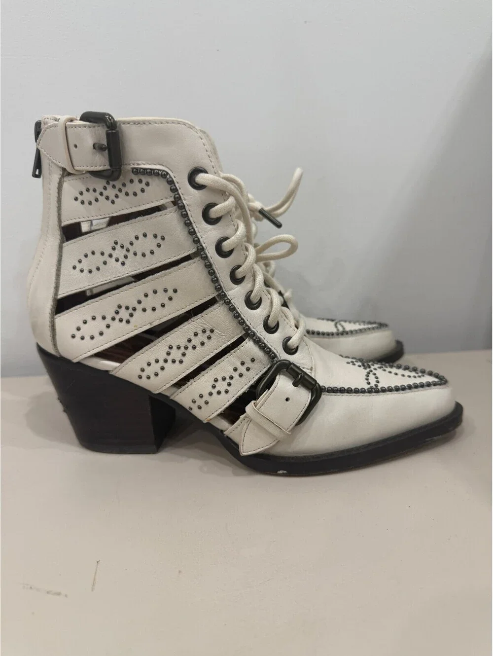 Coach Paisley Booties in Chalk White Leather Cutout Ankle Boots Size 6