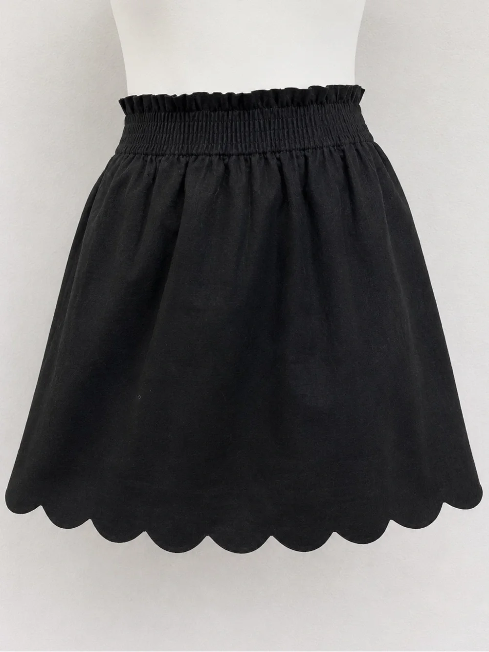 NWT J.Crew Black Linen Blend Mini Skirt Scalloped Hem Paperbag Waist Size 6