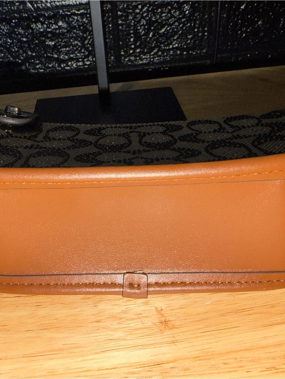 Coach Monogram Shoulder Bag in Beige and Brown with Chain Strap