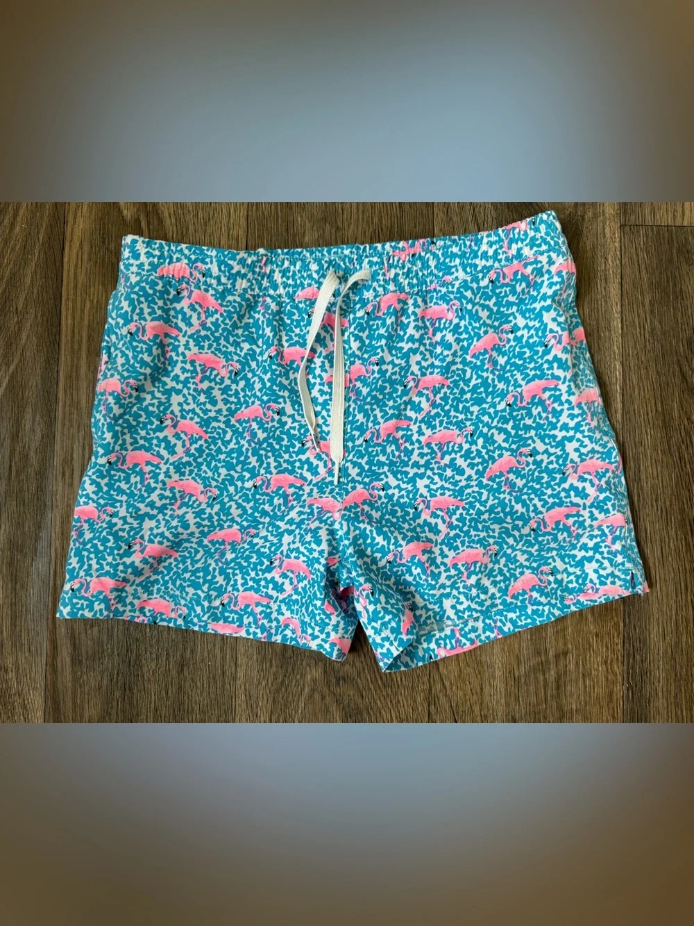 Chubbies Youth L 14/16 Swim Trunks Blue/Pink Flamingos 3 pockets 4” inseam