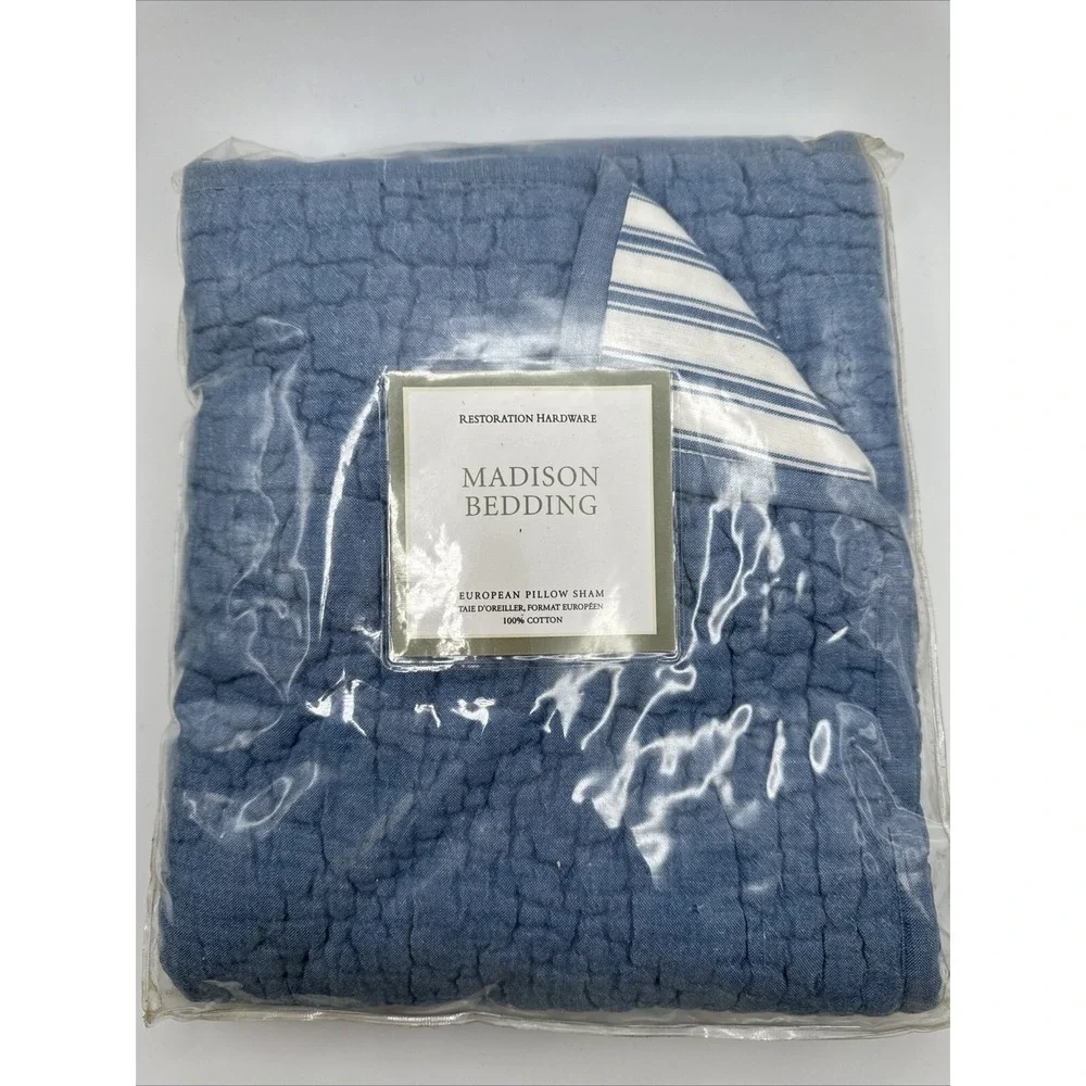 Restoration‎ Hardware Madison Pillow Sham EURO Bedding Quilted Striped Reverses