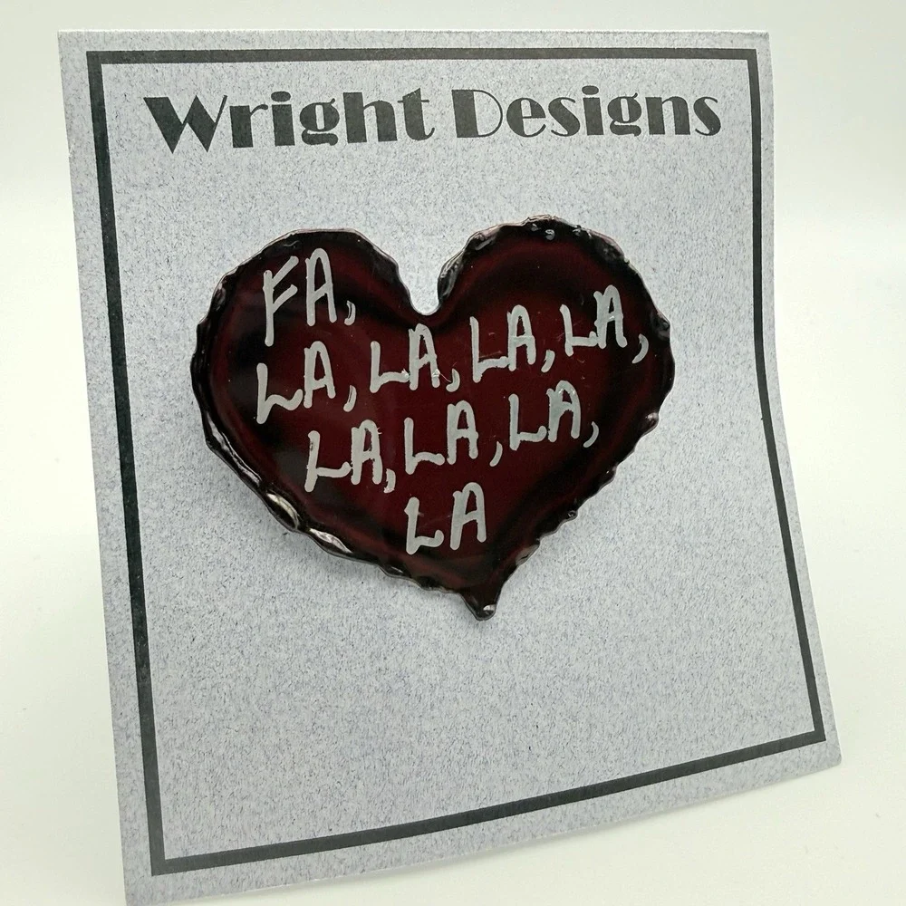 David Wright Designs Brooch Red Heart Brooch Fa la La Christmas Artesian Pin 2