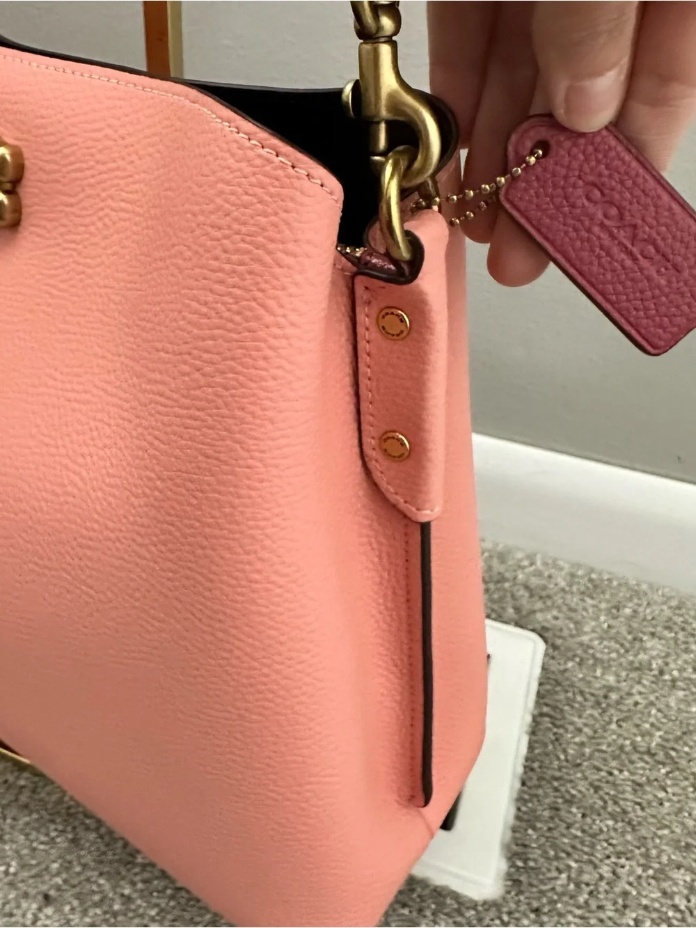 Coach Women's Willow Brass/Candy Pink Multi Colorblock Shoulder Bag (C2590)- New