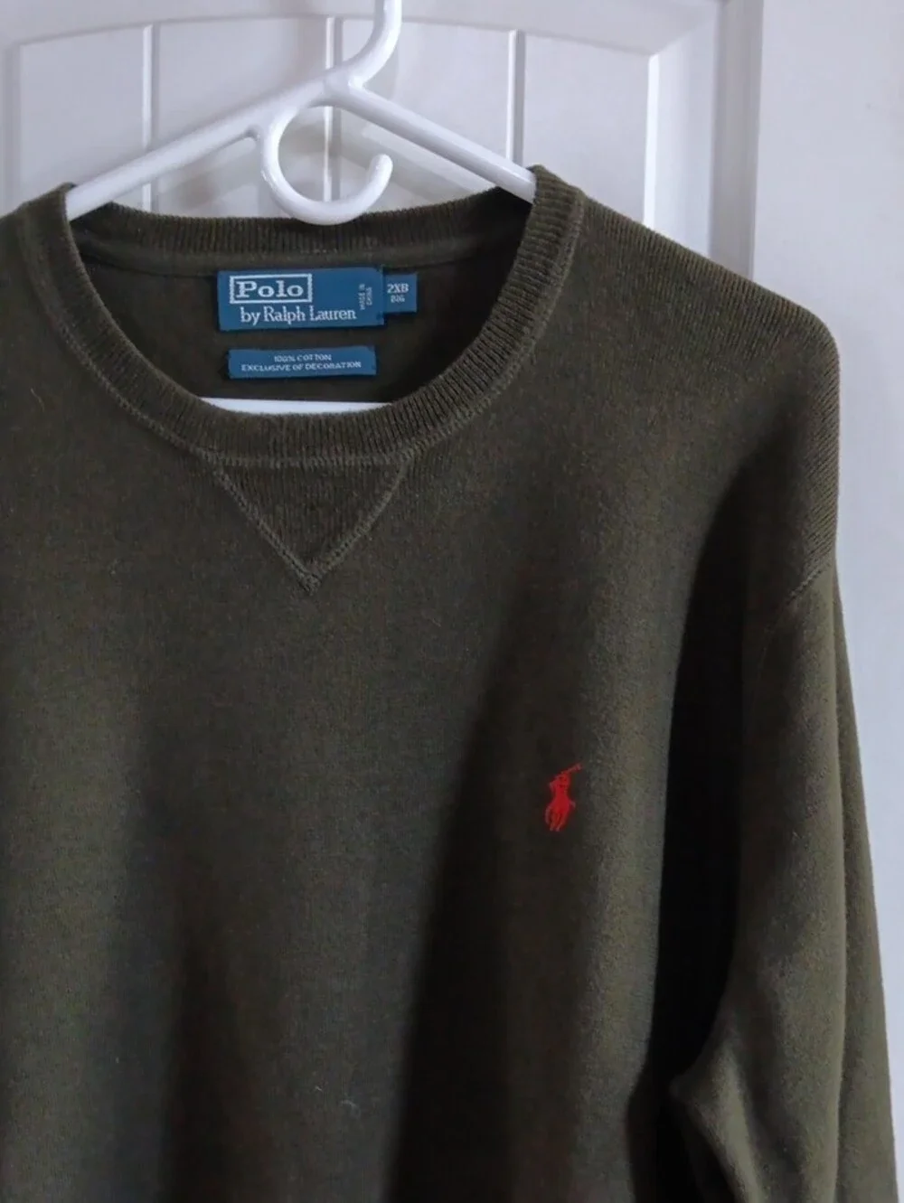 Polo Ralph Lauren 2XB Big Crewneck Sweatshirt Olive Green Red Pony Classic