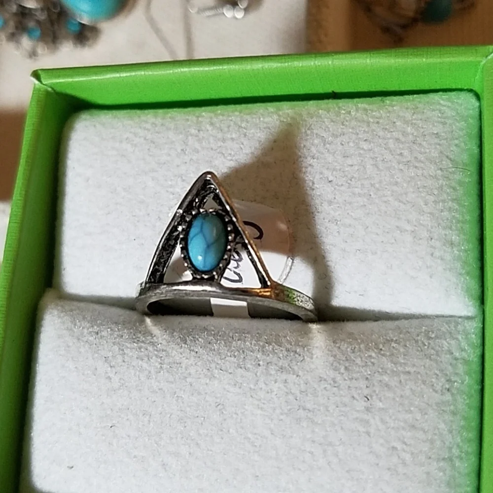 Antique Silver Faux Ring Turquoise Adjustable.
