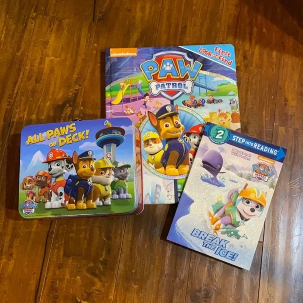 Paw Patrol Book Lot  Look & Find Reader book Skye Puppet  Tin  Chase Figure