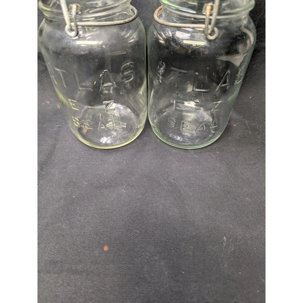 Atlas E-Z Seal Quart Canning Jars Wire Bail Glass Lids Vintage Lot of 2