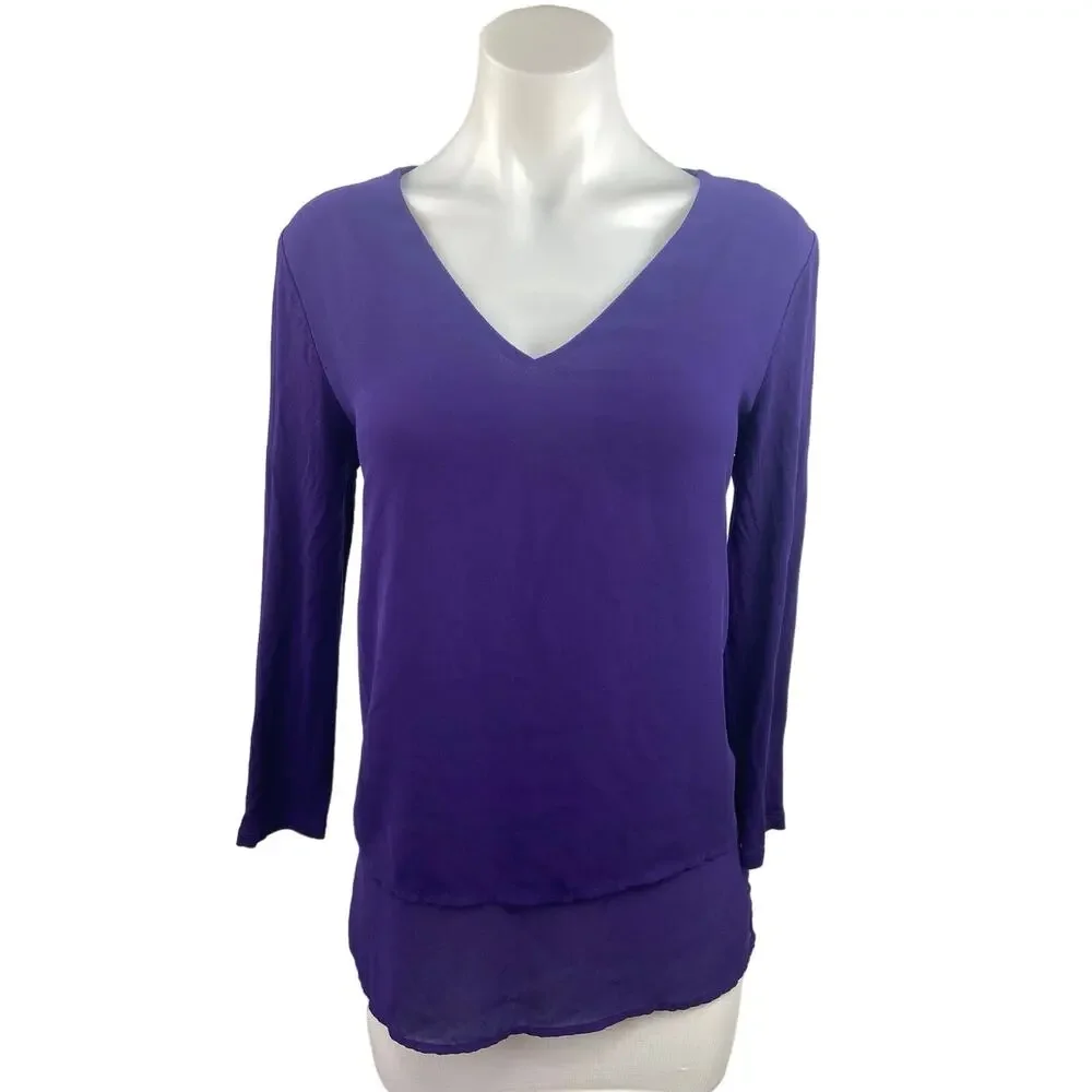 Michael Kors Purple V Neck Layered Pullover Casual Long Sleeve Top Size S
