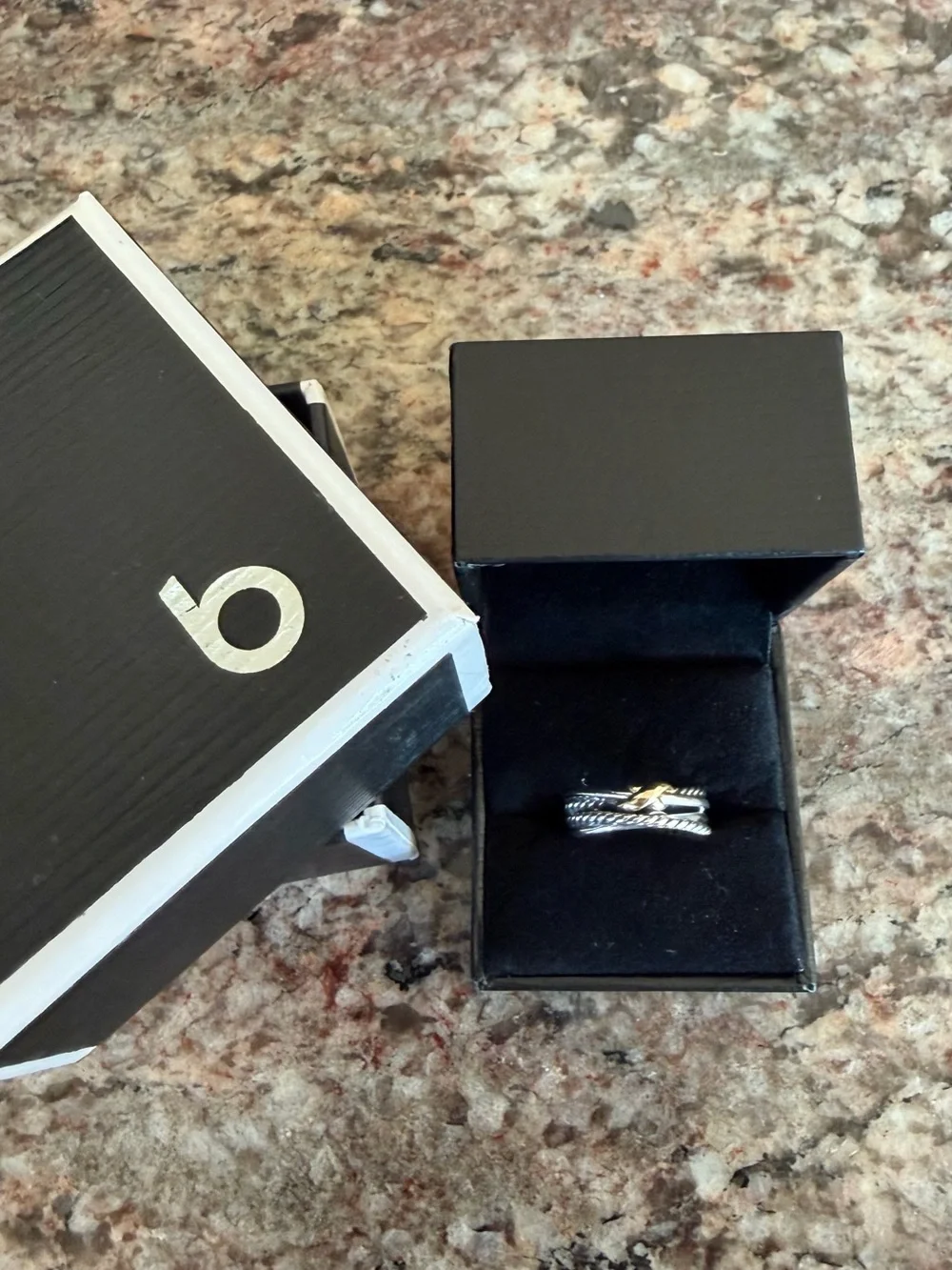 David Yurman Two-Tone Cable Stackable Ring in Silver and Gold Size 7