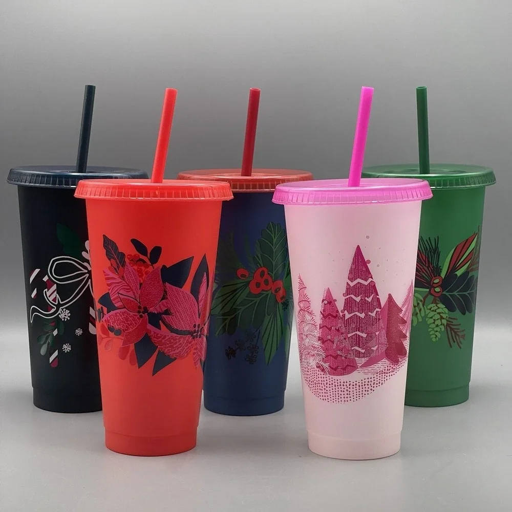Starbucks Cold Cup 24oz Set Reusable 5 Pack with Straws Lids 2021 Holiday