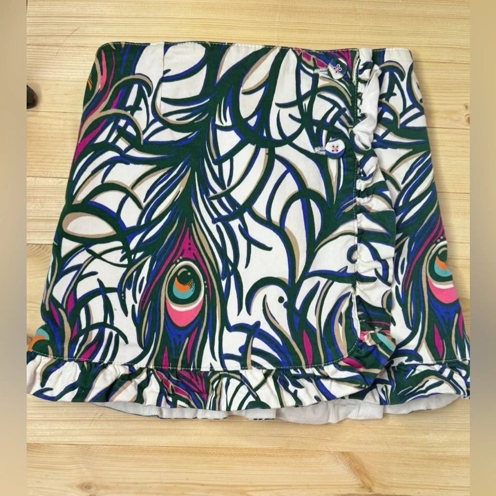 Lilly Pulitzer Reversible Peacock Print Skirt Girls 6 Ruffle Cotton Boho Preppy