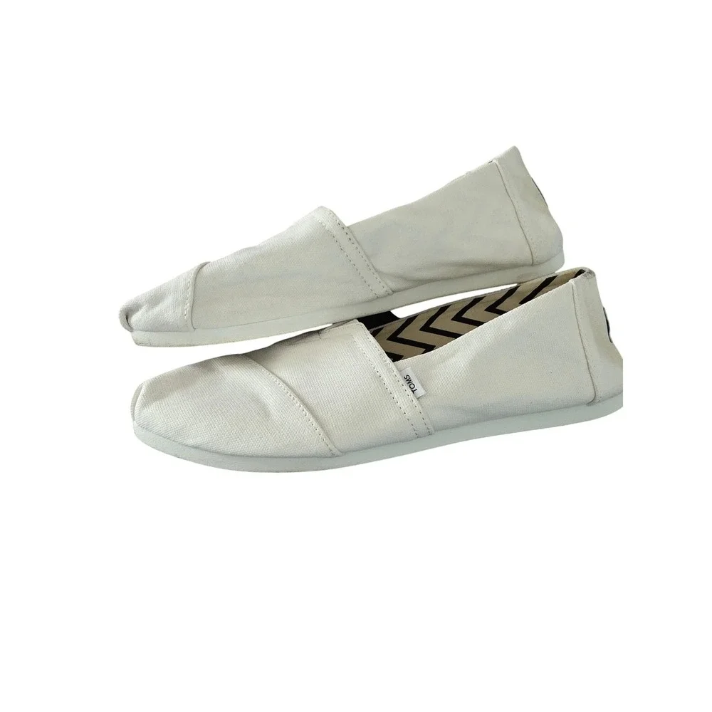 TOMS Alpargata White Canvas Slip On Shoes Womens 8.5 Flat Loafers 10017739