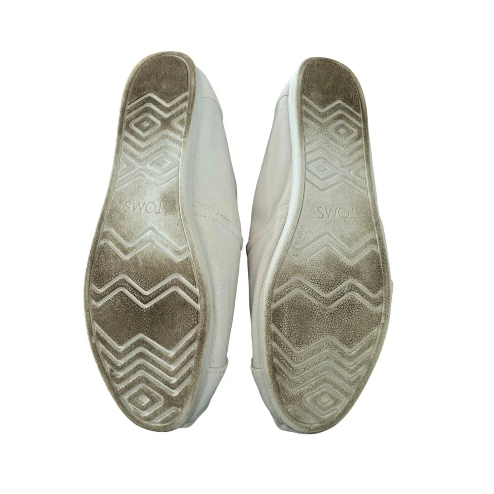 TOMS Alpargata White Canvas Slip On Shoes Womens 8.5 Flat Loafers 10017739