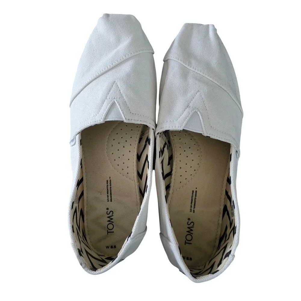 TOMS Alpargata White Canvas Slip On Shoes Womens 8.5 Flat Loafers 10017739