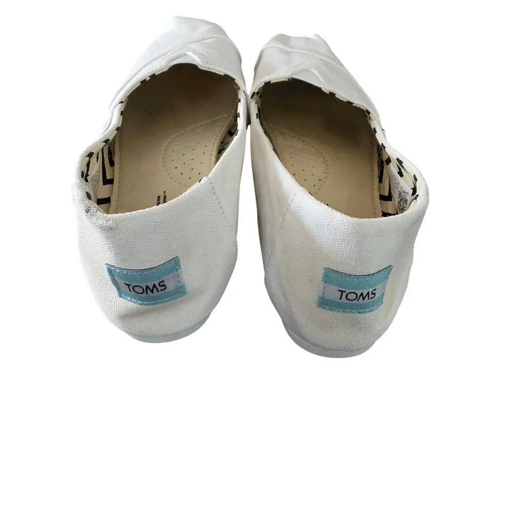 TOMS Alpargata White Canvas Slip On Shoes Womens 8.5 Flat Loafers 10017739
