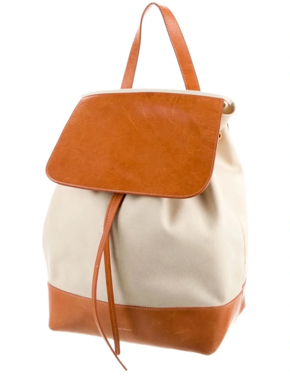 Mansur Gavriel Canvas Mini Backpack Tan Leather Flap Bag  Creme & Cammello