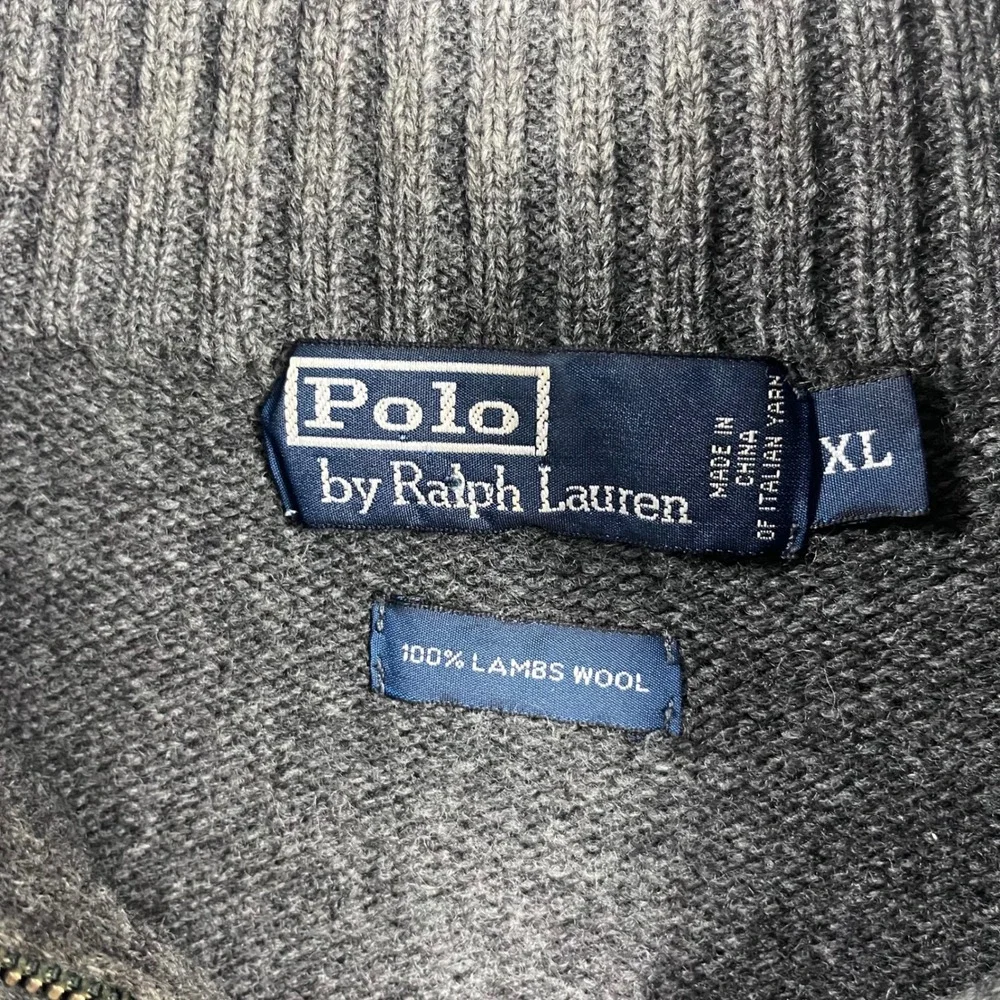 Polo Ralph Lauren Mens XL Grey 100% Lambswool Quarter Zip Pullover Sweater