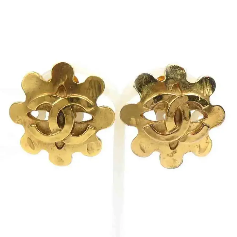 CHANEL Gold Logo Earrings