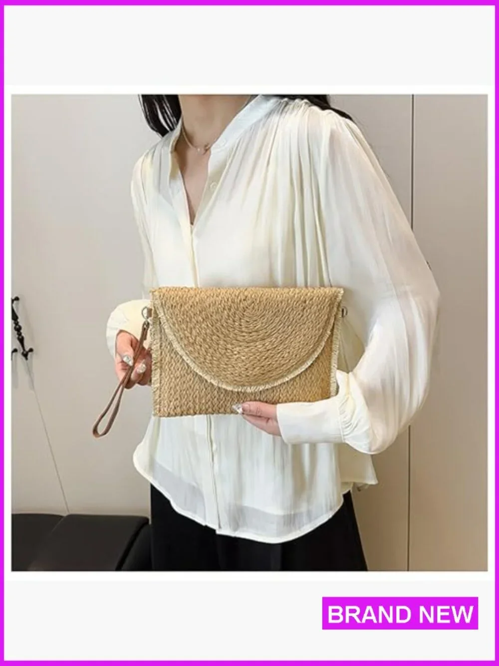 Straw Clutch Purse Summer Woven Handbag Crossbody Shoulder Bag Envelope
