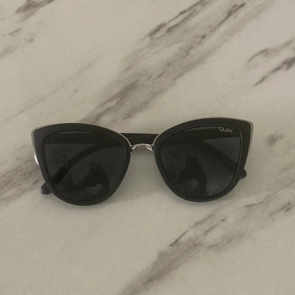 Quay Australia Black Cat Eye Sunglasses with Silver Bridge