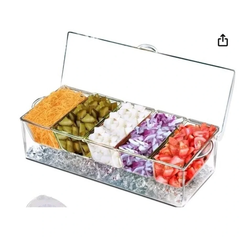 LIFEWIT Chilled Condiment Server, Clear Garnish Tray with Lid for Bar‎ for with