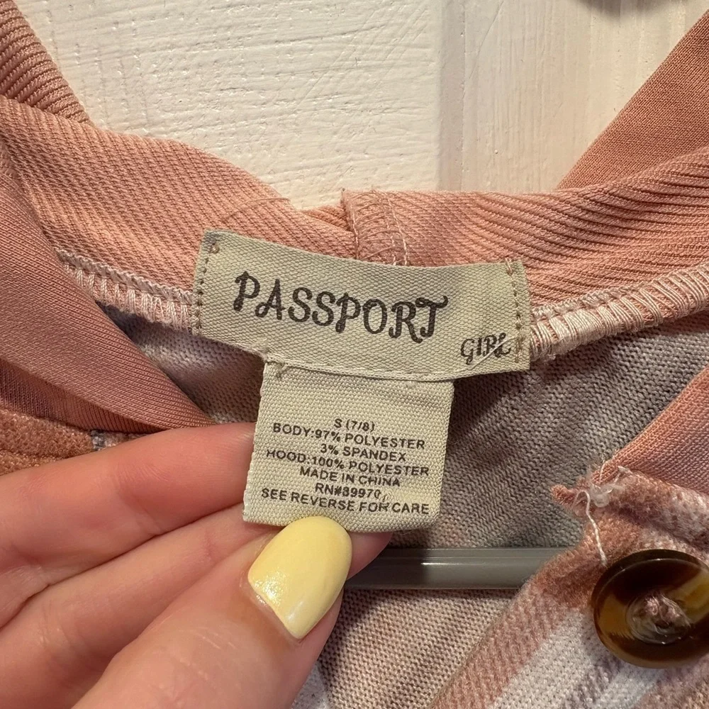 Passport Girl Pink and Gray Plaid Shacket With Hood - Size Small (7/8)
