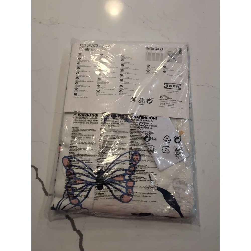 IKEA SANGLARKA Butterfly Curtains 1 Pair White Blue Pink 47x98 504.270.19 NEW