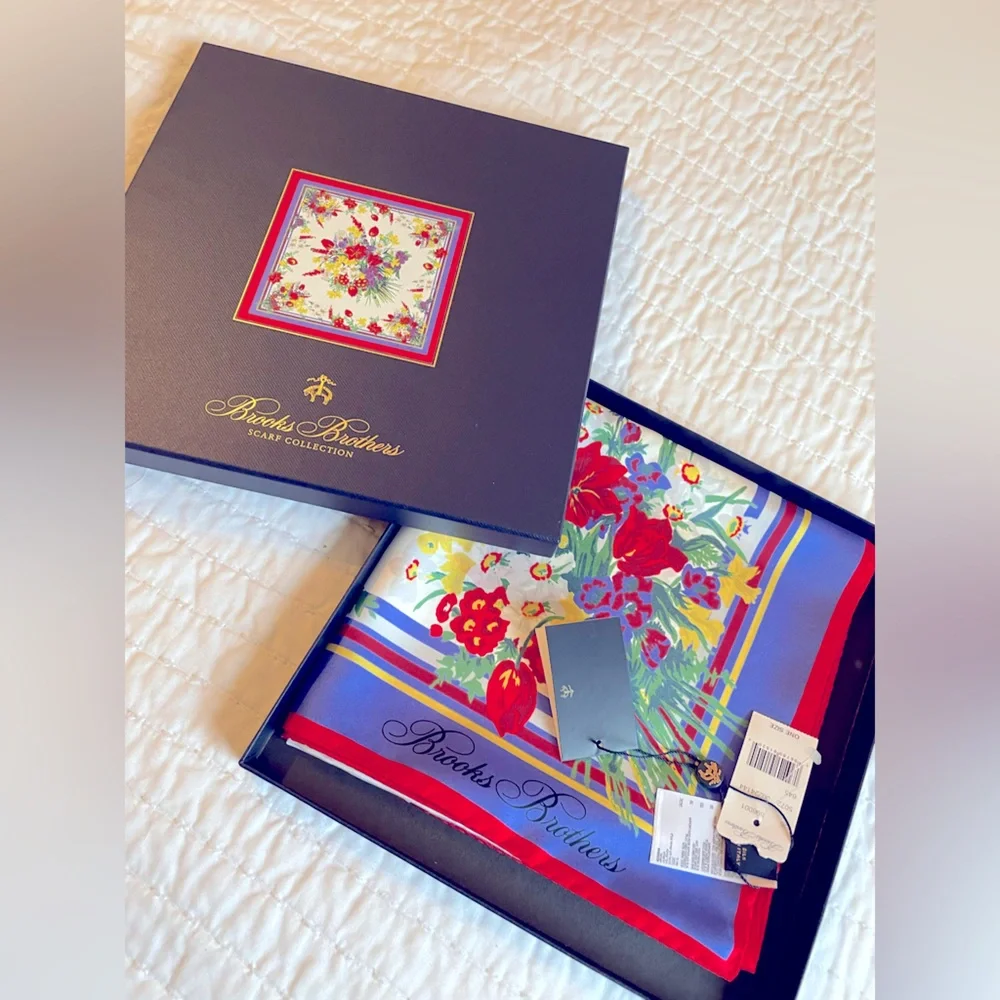 Brooks Brothers Floral Silk Scarf - Blue & Red
