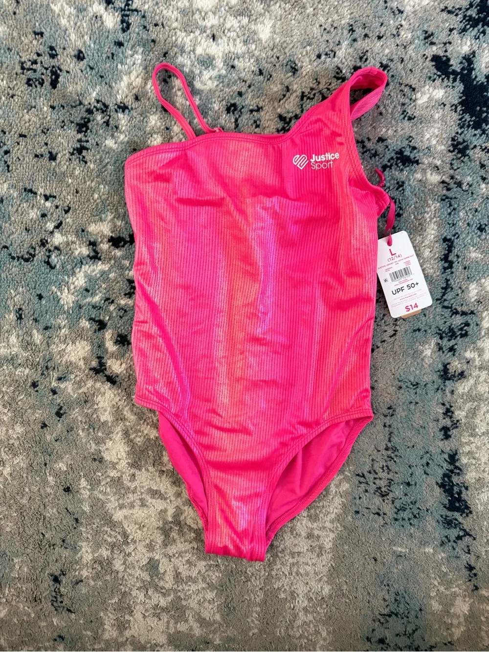 NWT Justice Sport Girls' Hot Pink One-Piece Swimsuit -L 12/14