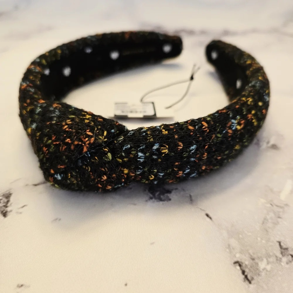 EUC Lele Sadoughi Rainbow Bouclé Slim Knotted Headband in Black Multicolor Tweed