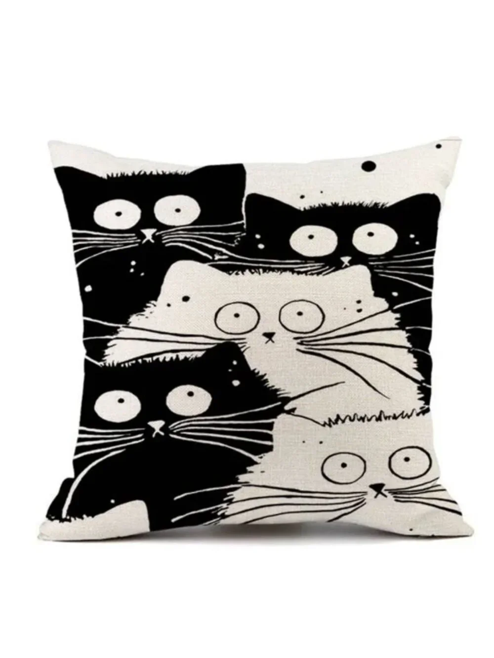 Cute Fluffy Black & White Cats Linen Pillow Cover 18