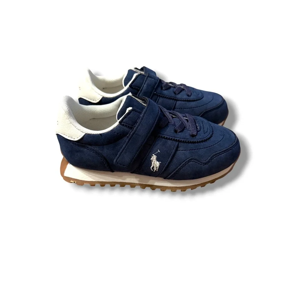 Polo Ralph Lauren Train 85 Sneaker Toddler 10 Navy Blue Suede‎ Hook & Loop NEW