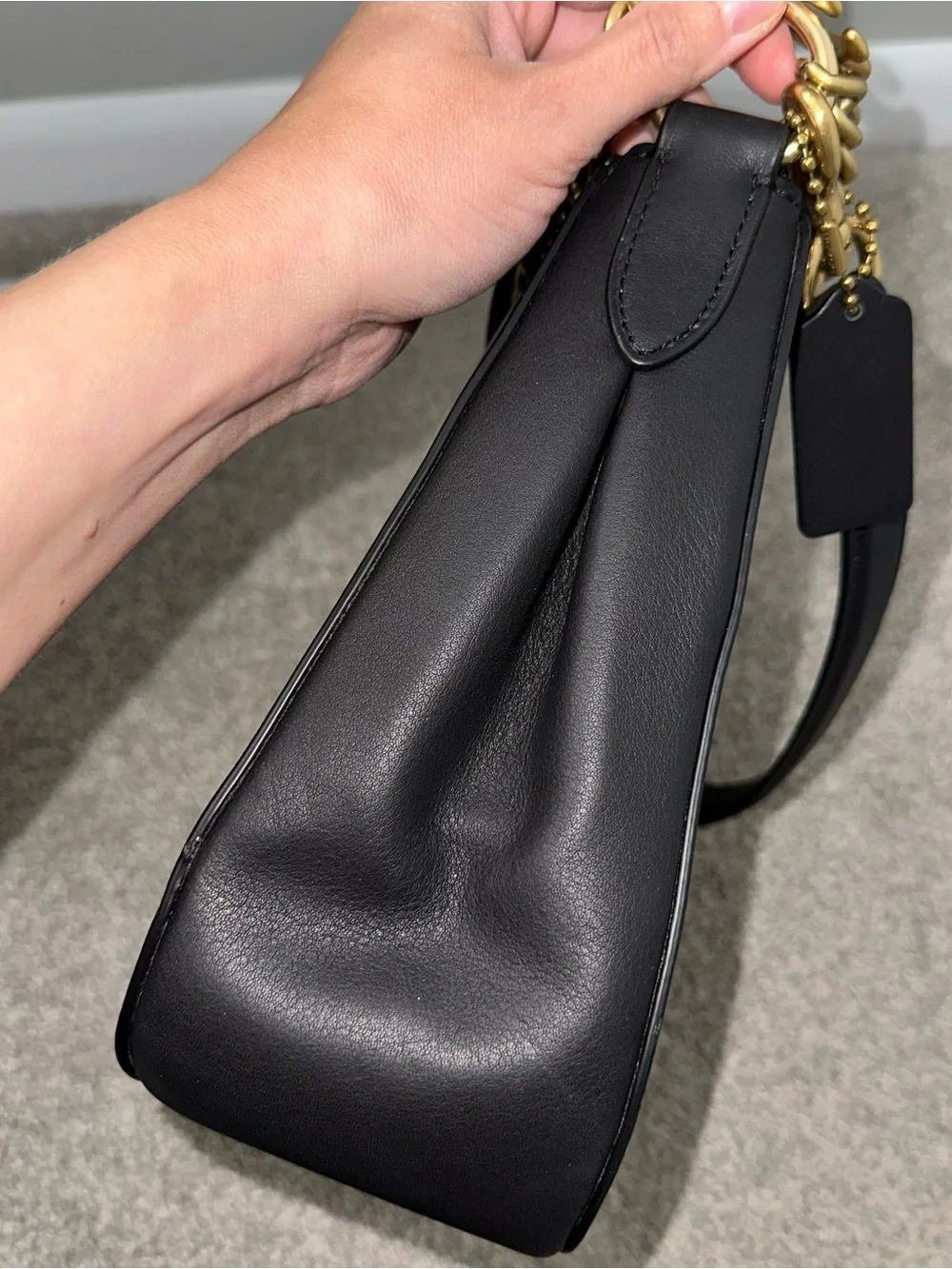 Coach Signature Chain Hobo Black Leather Crossbody Bag Shoulder Bag - NWT