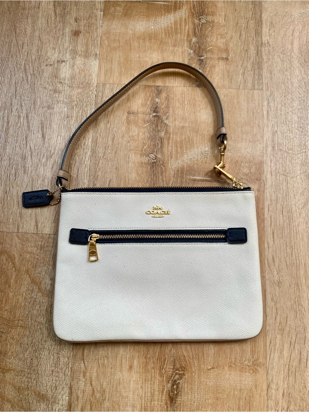 Coach Cream and Black Zip Wristlet