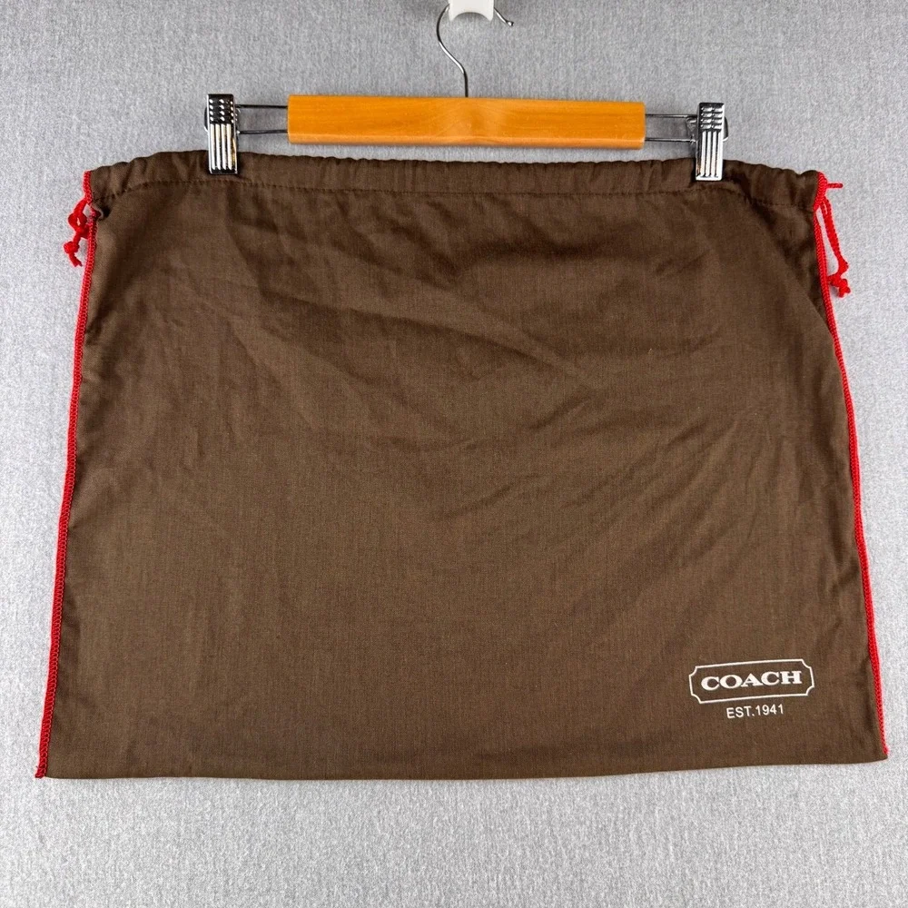 Coach Dust Bag Brown Drawstring Storage Pouch Red Trim 19 x 14.75 Large