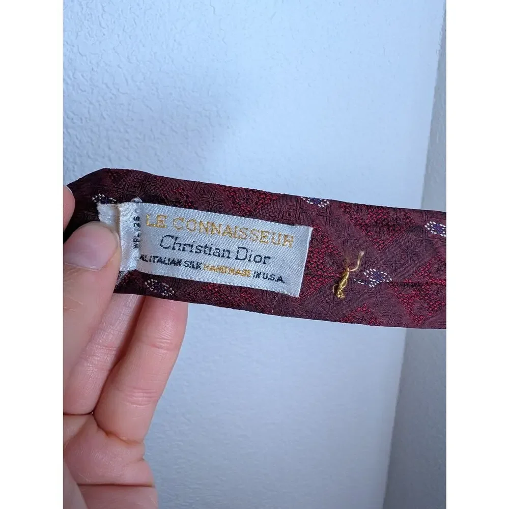 VTG Christian Dior Le Connaisseur Italian Silk Burgundy Tie Men Academia Work