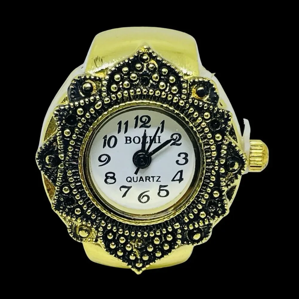 BOZHI Ring Watch Gold Design With Crystals New