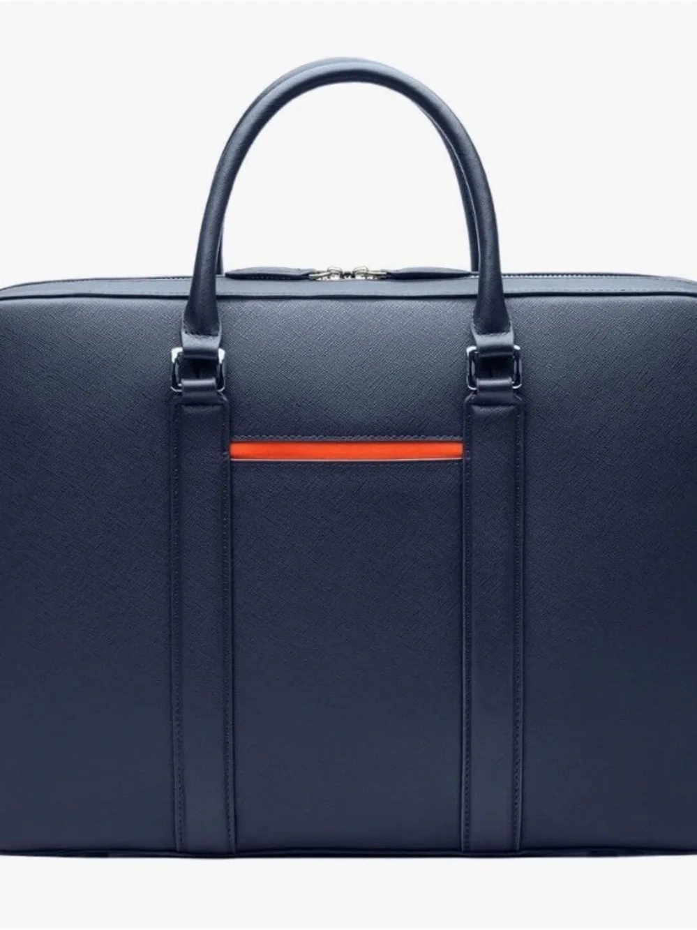 Maverick & Co. Manhattan Leather Briefcase (Navy Blue & Orange)