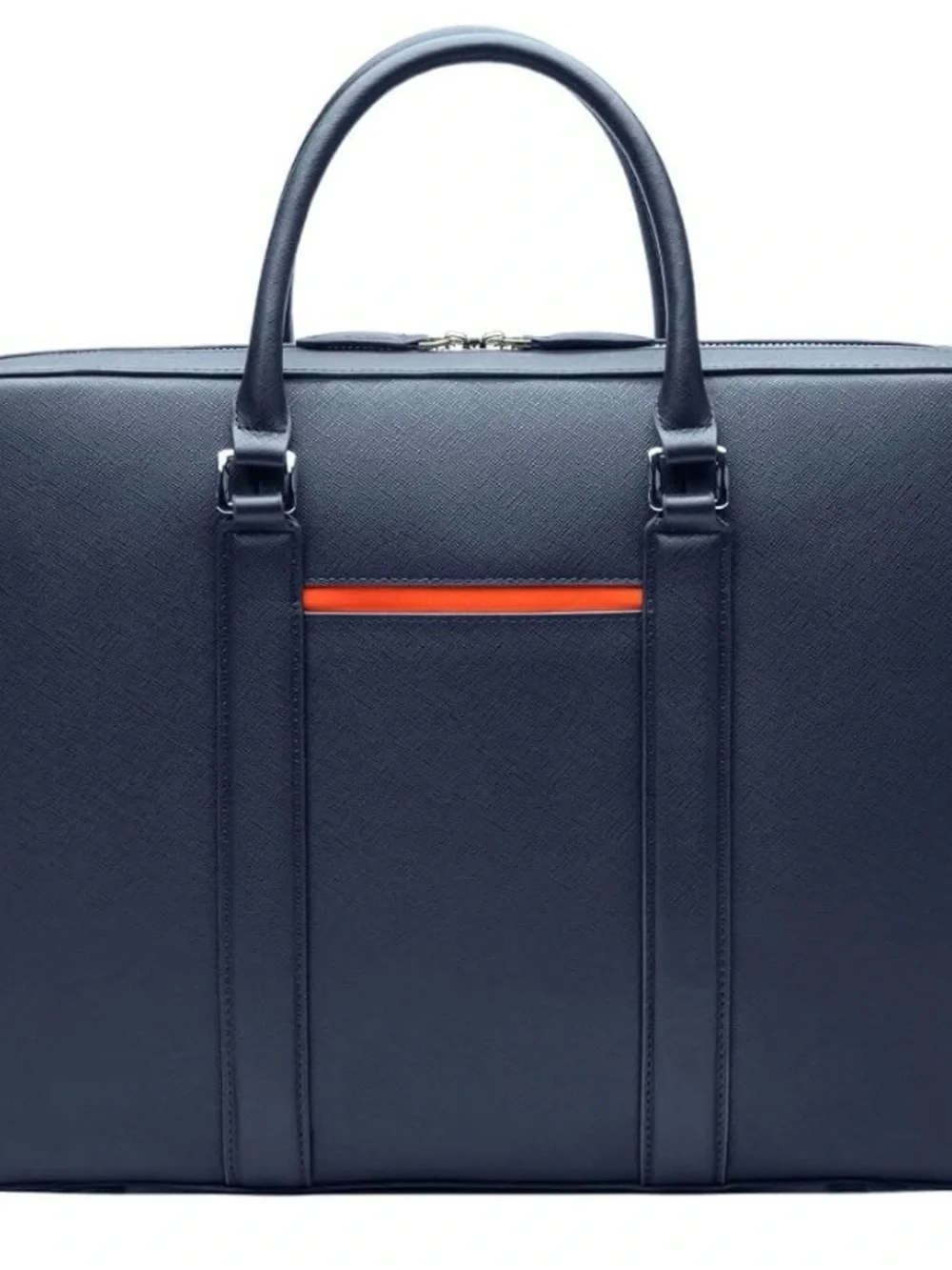 Maverick & Co. Manhattan Leather Briefcase (Navy Blue & Orange)