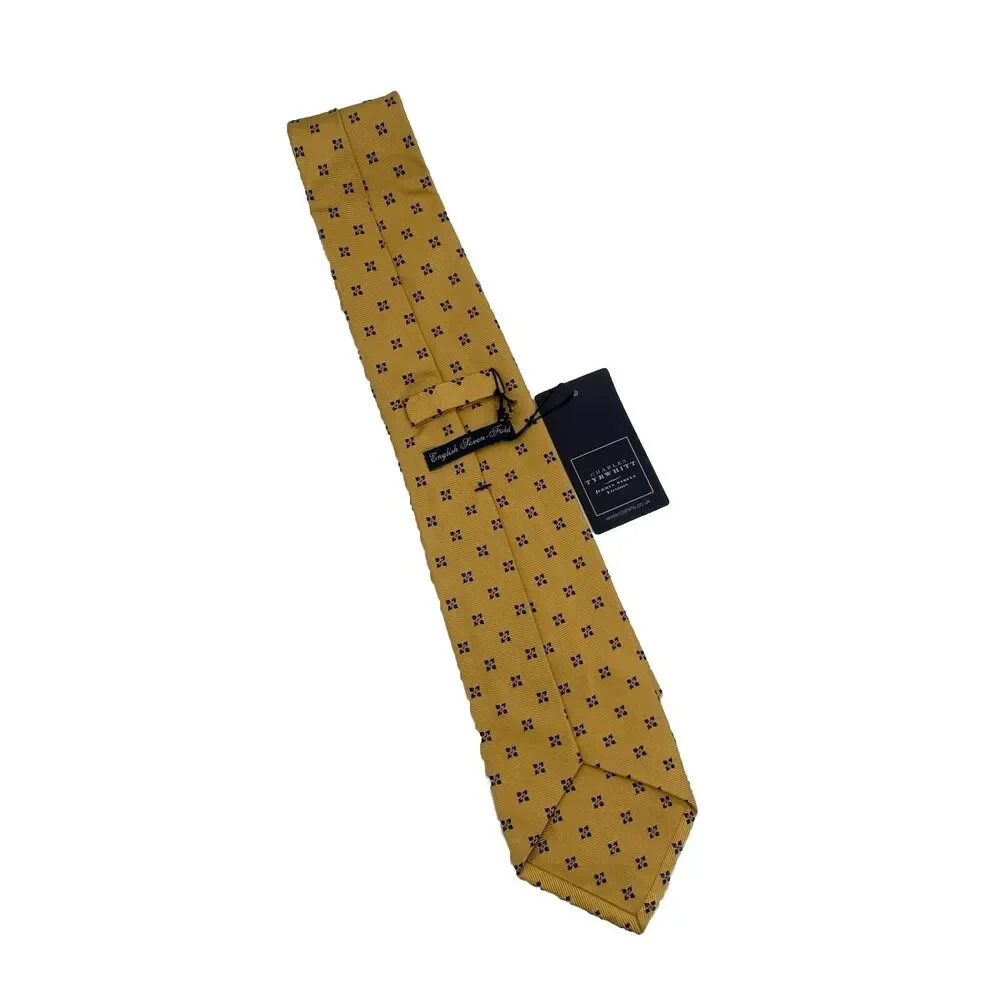 Charles Tyrwhitt‎ Silk Tie Gold Background Small Blue Flower Made In England