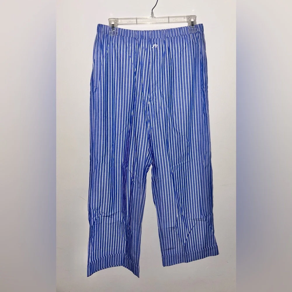 NWT J Crew Relaxed cotton poplin pajama pant set in stripe Blue White Small
